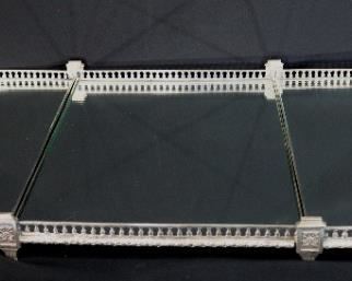 77 - Excellent antique 3 part plateau mirror with ornate gallery and original wood backs, L. 43.5 in., W. 18.5 in. 