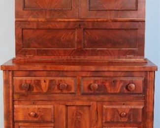 91 - Flame mahogany unusual Empire secretary, 71 in. T, 42.5 in. W 21 in. D.