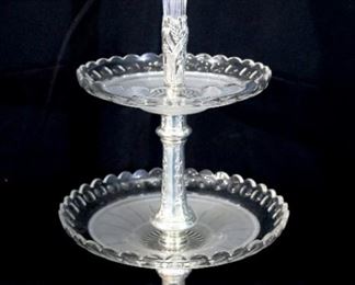  59 - Fine 19th Century Russian cut glass 3 tier center piece, signed Alex Katsch, H, 21.5 in., W, 10.5 in.