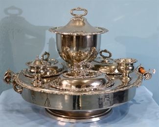  7 - Silver-plate complete supper set, 20 in. T, 27 in. W.