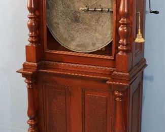 41 - Walnut Victorian standing Criterion music box with 20 in. disc, plays great, Cabinet on stand with storage in great condition, 5 ft. 4 in. T, 28 in. W, 17.5 in. D.