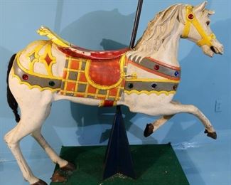 122 - Old carousel horse life size with jewels, horse 50 in. T, 61 in. W.