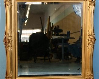 212- Gold Victorian hanging mirror with beveled glass, 3 ft. 6 in. T, 38 in. W.