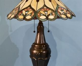  220a - Stain glass lamp, 36 in. T, 21 in. W.