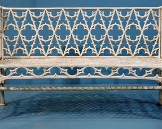 261 - Cast iron garden bench, 34 in. T, 55 in. W, 19 in. D.