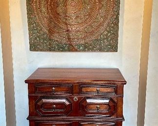Entryway includes the 2 Pc. by Banks Coldstone, Co. 5 Drawer Chest and Beautiful Hand Carved Wall Art.
