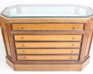 Lot 2: Octagonal Art Deco Wood Store Display Showcase Counter with Beveled Glass & Drawers  ***For more item and bidding information, see http://www.publicsale.com.***