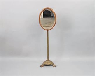 Lot 3: Antique Telescoping Standing Mirror, Brass Base & Oval Wooden Mirror  ***For more item and bidding information, see http://www.publicsale.com.***
