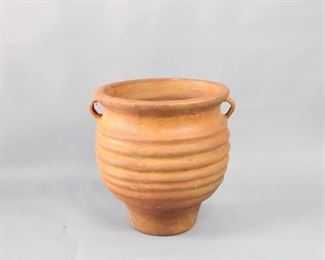 Lot 6: Ribbed 2 Handled Terra Cotta Pottery Garden Planter Pot  ***For more item and bidding information, see http://www.publicsale.com.***