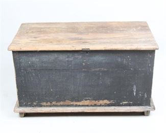 Lot 8: Primitive Painted Black Wood Blanket Chest Trunk, Country Farm House  ***For more item and bidding information, see http://www.publicsale.com.***