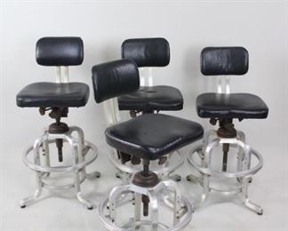 Lot 10: Set of 4 Black & Aluminum Drafting Stools Industrial, Shaw-Walker  ***For more item and bidding information, see http://www.publicsale.com.***