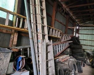 Various ladders and tires. 