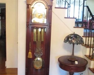 Howard Miller Grandfather Clock ~ Pedestal Table with Stained Glass Lighting 