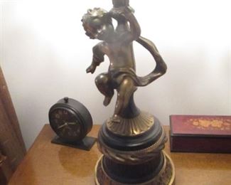 Pair of Cherub Brass Lighting with Prisms 