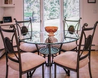 Iron Glass Top Round Dining ~ Kitchen Table with 4 Chairs 