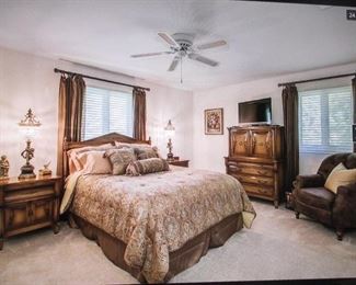 French Provincial Vintage Queen Bedroom Suite with Cherub Brass Lighting 