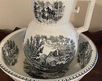 19th century bowl & Pitcher, monochromatic style 