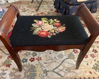Antique Needlepoint -Navy Foot stools