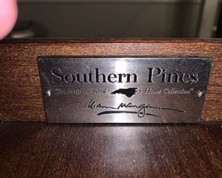 Southern Pines Large Dining Table with 6 chairs and Hutch Glass top and drawer 