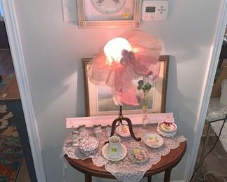  Pink Princess Table.... Beautiful Accessories on the Antique Ladies side table and Prissy Pink Wall Decor 