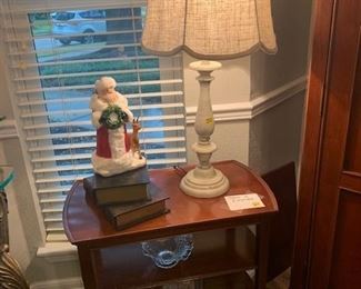 Small Antique Wooden side Tables and  Christmas and Lamps