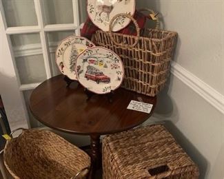 Antique Folding Wooden Table with Christmas Plates from Home and Garden Unique Large Baskets