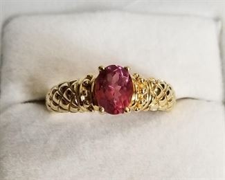 14k yellow gold & pink gemstone ring