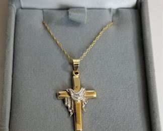14k yellow gold cross pendant and chain