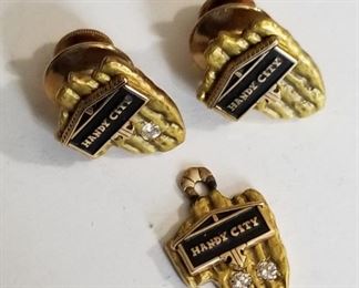 2-Vintage 10k yellow gold and one gold filled "Handy City" service pins & pendant, two with tiny Diamonds