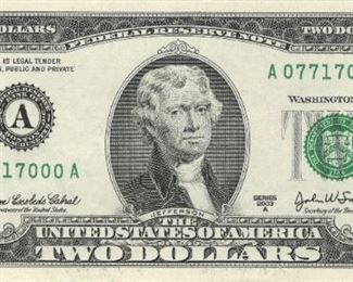US $2 bill obverse series 2003 A