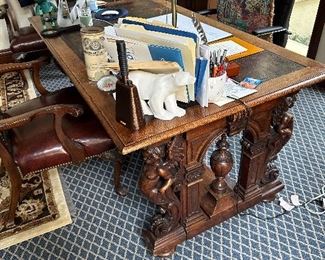 Hand Carved Large Vintage Desk