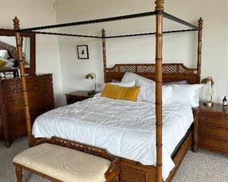 Faux Bamboo Bedroom Set With Canopy Bed(Bench & lamps Auctioned Separately.