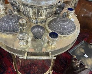 Silver Plate Vintage Tea Cart With Bowls