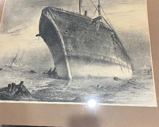 Vintage Signed Ship  Framed Art