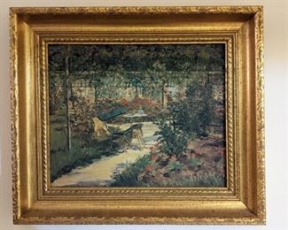Canvas Copy of "Bench in the Garden" by Manet