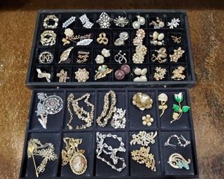 Vintage pins, earrings and necklaces