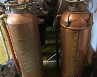 Antique Quick Aid Riveted Copper Fire Extinguishers