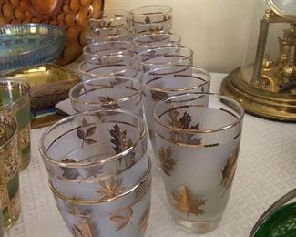 1960s MCM LIBBEY LEAF MOTIF ATOMIC GOLD GLASS 