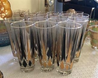 anchor hocking Atomic Diamond Golden Peak Vintage glasses rocks cocktail