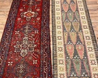 Right - Flat weave Oushak Kilim Runner. L 107.5” W 32
Left - Semi-Antique Kazak Tribal Runner L 128” W 36.5”