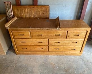 Neat dresser with oak table and leaf.
