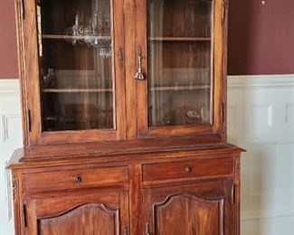 Antique two piece glass door china cabinet