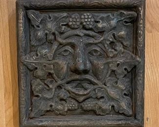 Green Man Medieval Cement Square measuring 9x9 inches.