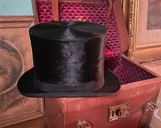 Antique Top Hat with Leather Box