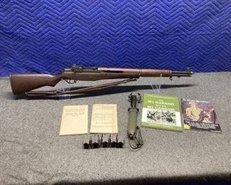 928.35
Springfield Armory M1 Grand rifle, serial #2487737, caliber 30-06, 24” barrel, clean bore, barrel stamped S.A. 10-52, leather sling. Comes with newer bayonet and sheath, (10) magazines, (4) M1 Grand books and box.  (B4-148)