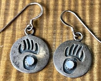Sadie Sam Navajo Sterling Silver Bear Claw Earrings With Mother Of Pearl Stones