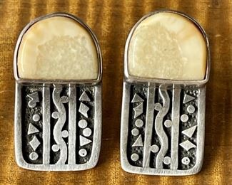 Pair Of Zealandia Sterling Silver Fossilized Earrings 