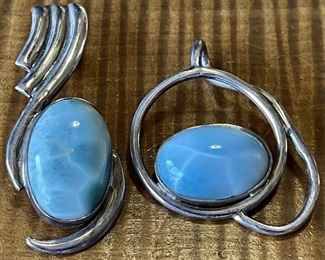 (2) Larimer Stone Sterling Silver Pendants Dominican Republic