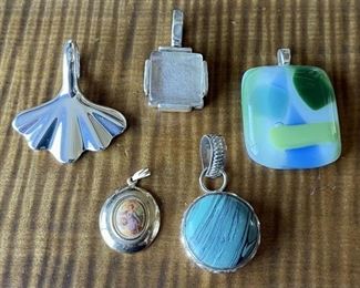 Vintage Pendant Lot - Art Glass, Stone, Pilgrim Jewelry, And More