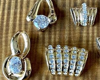 Vintage Gold Tone And Clear Rhinestone Slide Pendant Lot